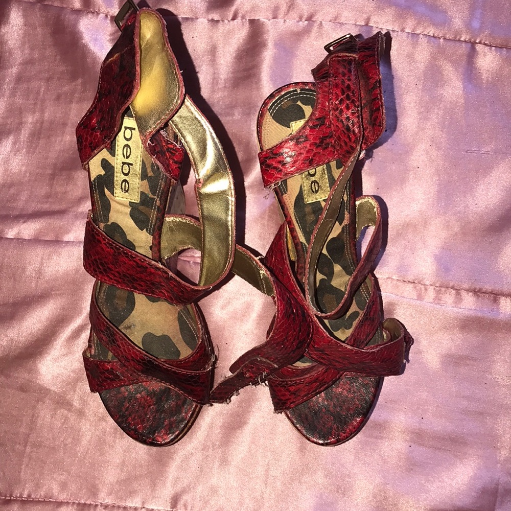 Bebe Red Python Wedge Heels Size 8 - image 3